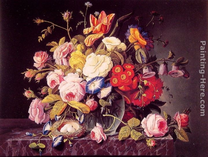 Severin Roesen Still Life with Flowers